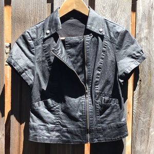 🆕🖤Waxed Cotton 97%🌟3% spandex Short Sleeve 🏁Moto-Jacket Sz Small